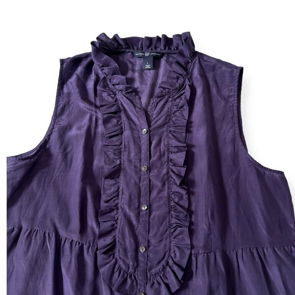 Gap sleeveless blouse with ruffles, Silk/Cotton blend, Size L, Purple - Picture 11 of 12